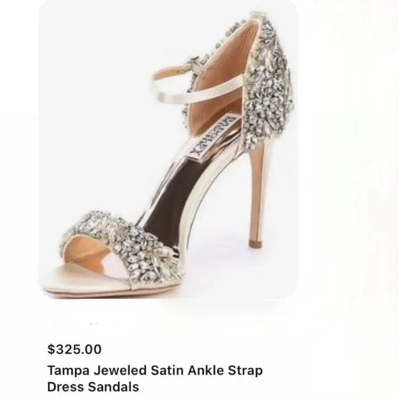 Badgley Mischka Satin Tampa Ivory Crystal Ankle Strap Stiletto Sandals N… - Picture 8 of 15